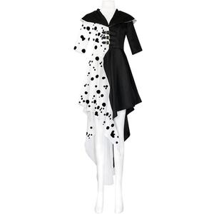 Adult Dalmatian Costume Deville Witch Cosplay Girls Gothic Dress Vintage Print Skirt Party Halloween Outfit for Women (Large, Black)