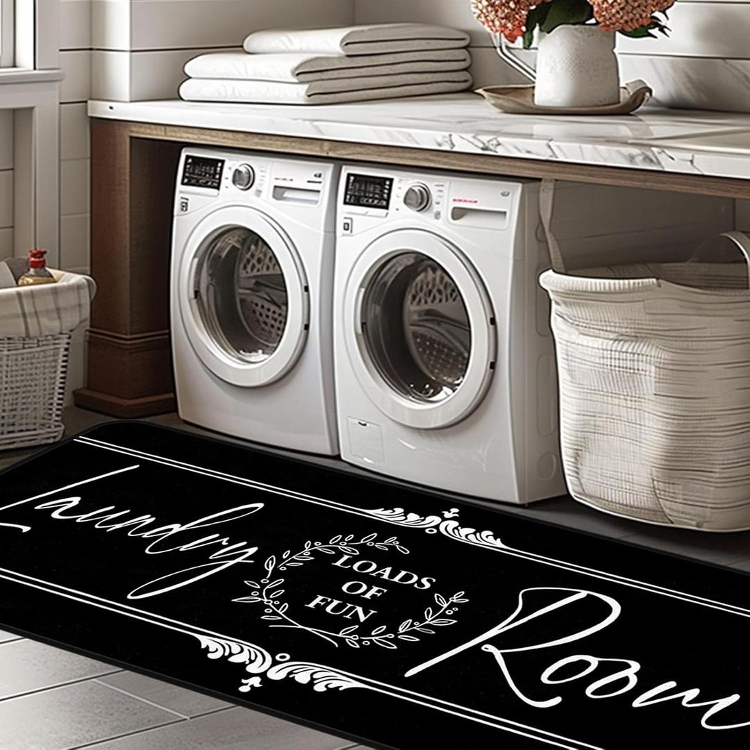 Laundry Room Rug Runner Non Slip Farmhouse Mats Organization and Washable Floor Long Rugs for Laundry Room Accessories Mudroom Kitchen Bathroom Area Rugs Decor 1'8" x 3'11" Black