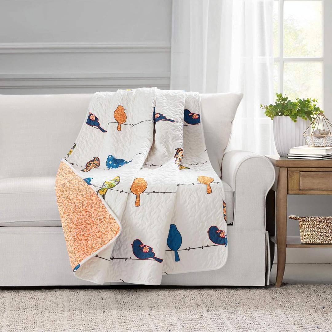 Lush Decor Throw Quilted Whimsical Design, 50" x 60", Rowley Birds (Multicolor)