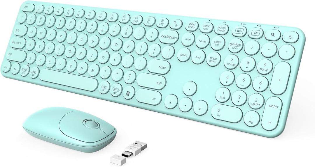seenda Wireless Keyboard and Mouse, USB & Type C 2-in-1 Receiver, SK73-3 Full Size Green Wireless Keyboard Mouse Combo, Compatible for Windows, MacBook Pro/Air, Laptop, Desktop, PC - Mint Green