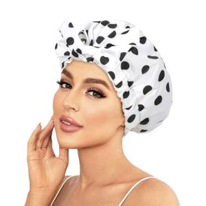 Shower Cap Luxury Shower Caps for Women Reusable Waterproof Hair Cap for Shower with Adjustable Bowknot Hair Bath Cap (White)
