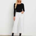 LookbookStore Wide Leg Cropped Jeans for Women High Waisted Stretchy Denim Pants Baggy Flare Trouser Jeans Front Pockets (White, M)
