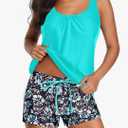 Aqua Eve Two Piece Women's Tankini Swimsuits Blouson Swim Tank Top with Shorts Modest Bathing Suits, M