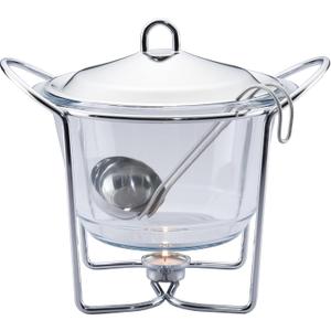 4 Quart Soup Warmer | Soup Tureen for Parties Buffet, Stainless Steel Soup Chafer with Glass Serving Dish and Ladle
