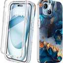 Diaclara Designed for iPhone 15 Plus Case 6.7 Inch, Full Body Rugged Case with Built-in Touch Sensitive Anti-Scratch Screen Protector + Glass Camera Lens Protector for iPhone 15 Plus, Water Blue