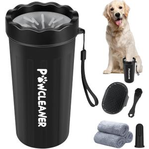 Professional 7 in 1 Dog Paw Cleaner for Dogs & Cats - Includes 1 Portable Paw Washer, 1 Bath Brush, 2 Dog Toothbrushes and 3 Absorbent Towels Note: Fits Paws 2.5 to 3.5 Inches Wide (Large, Black)