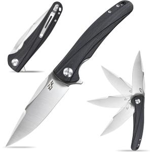 Eafengrow EF957 Folding Knife D2 Steel Blade G10 Handle with Pocket Clip Reliable Locking Mechanism EDC Flipper Knife for Camping Hiking(Black)