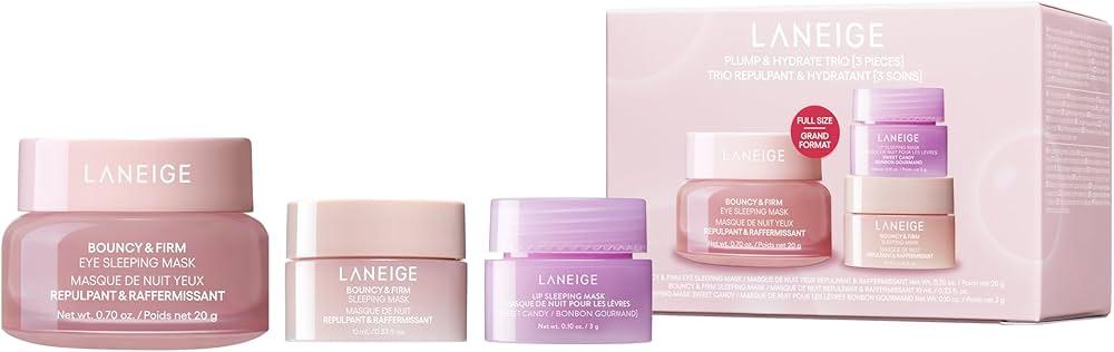 LANEIGE Plump & Hydrate Trio: Bouncy & Firm Travel Set with Eye, Face & Lip Sleeping Mask for Glowy, Plump-looking Skin