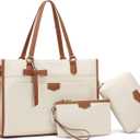Keyli 3pcs Laptop Bag for Women,15.6 Inch Canvas Tote Bag Work Bags Large Business Computer Briefcase Shoulder Handbag Purse