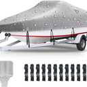 Boat Covers 16-18.5ft, Heavy Duty 800D PU Waterproof Trailerable Marine Grade Polyester Canvas, UV Resistant Bass Boat Covers, Fits V-Hull Tri-Hull Fish&Ski Boat, Runabout with Tightening Strap