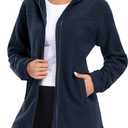 MoFiz Women's Long Fleece Zip Up Hoodies Long Sleeve Full Zip Soft Warm Polar Fleece Jacket Coat with Pocket for Fall Winter (L)