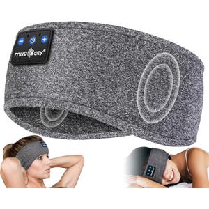MUSICOZY Sleep Headphones Bluetooth Headband, 14 Hours Playtime, Sports Sweat Resistant with Hi-Fi Stereo for Workout Running (Light Gray)