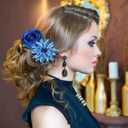 BBTO 21 Pcs Flower Hair Clip Rose Hair Clips Barrettes for Women Flower Accessories Boho Bride Claw Clip Hairpin Brooch Pin Headpiece for Wedding (Blue Series)