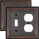 Metal Wall Plates, Decorative Switch Plates and Outlet Covers (Aged Bronze/1 Toggle/1 Duplex 2 Pack)