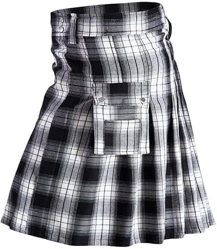 GRAJTCIN Scottish Tartan Kilt for Men Traditional Highland Utility Kilts Size L