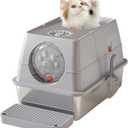 Stainless Steel Litter Box with Lid, Large Kitty Box, Enclosed Metal Litter Box with Removable Top & Litter Scoop, Tall Covered Dog Proof, Odor Free, Grey 15.35'' (Light Gray)