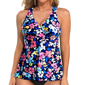 Tempt Me Women Tankini Top Only Flowy Swim Tops V Neck Bathing Suit Top,(Large)