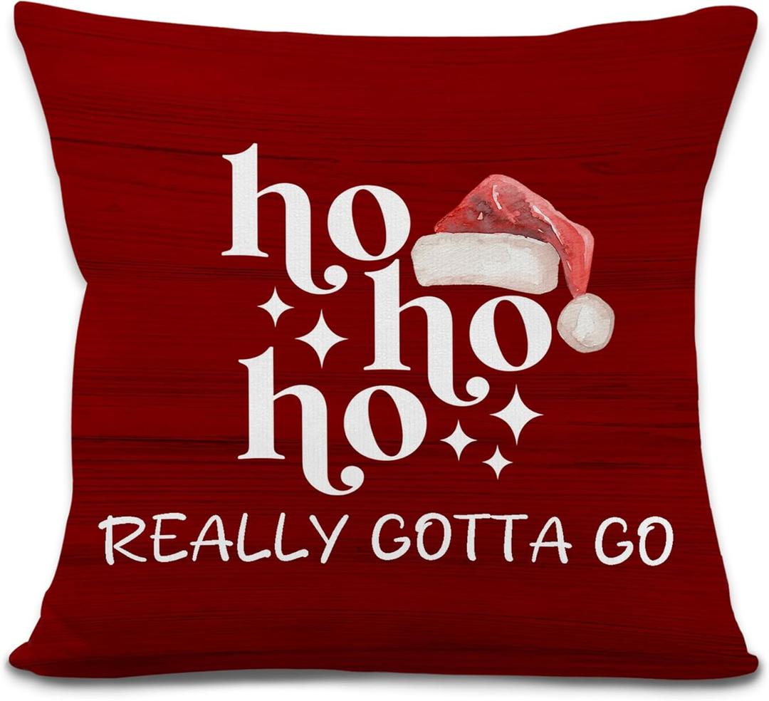 Red Christmas Santa Pillow Covers 18x18 Inches, Hohoho Winter Christmas Decorative Pillowcase Cases, Winter Retro Xmas Holiday Throw Pillow Covers for Couch Sofa Bed Home Room Decor