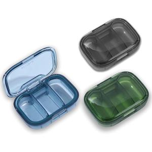 3 Pack 3 Compartment Pill Box, Moisture Proof Pill Case, Travel Pill Organizer for Pocket Purse, Daily Portable Medicine Vitamin Box, Fish Oil Box, Supplement Box