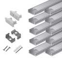 Hunhun 10-Pack 6.6ft/ 2Meter U Shape LED Aluminum Channel System with Milky Cover, End Caps and Mounting Clips, Aluminum Profile for LED Strip Light Installations, Very Easy Installation