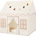 Senodeer Kids Play Tent Indoor: with Mat, Tassel Garland, Star Lights Girl Tent Indoor Playhouse for Kids Toys for Boy Girl Birthday Gift, All-Cream Tent