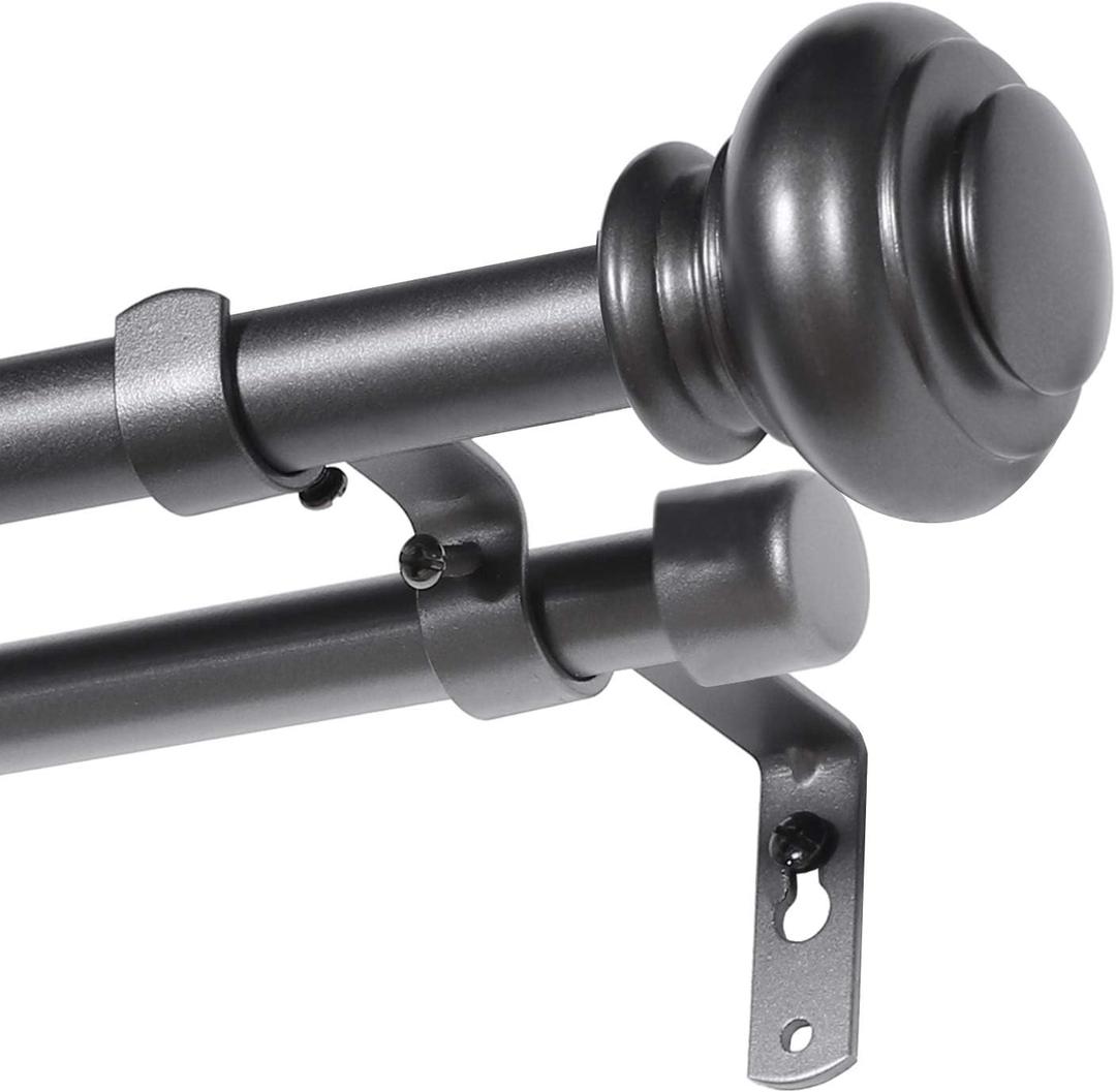 H.VERSAILTEX Elegant Window Treatment Telescoping Double Curtain Rod Set with Classic Cap, 3/4-Inch Diameter, Adjusts from 28 to 48 Inches, Pewter
