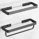 VOLPONE Bathroom Wall Shelf Black Glass Shelves 15.7in Bathroom Shelves with Towel bar Towel Shelf Wall Mounted 2 Tier