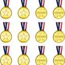 3 x ArtCreativity Gold Medals for Awards, Set of 12 Metal Medal with Neck Ribbons, Olympic Style Winner Award for Sports, Tournaments for Kids and Adults, Competitions, Prizes, Birthday Party Favors