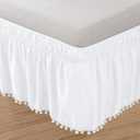 Elegant Comfort Top-Knot Tassle Pompom Fringe Ruffle Skirt Around Style Elastic Bed Wrap- Wrinkle Resistant 16 inch Drop, Twin/Full, White