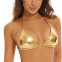 Halter Metallic Crop Top Shiny Triangle Bralette Rave Bra Swimsuit Top (Gold, Large)