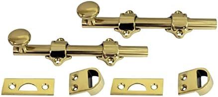 QCAA Solid Brass Dutch Door Bolt, 6", Polished Brass, 2 Pack, Made in Taiwan