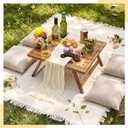 Novabright 3 Pcs Picnic Kit Folding Portable Wine Picnic Table Extra Large Outdoor Boho Blanket 91'' x 71'' Beige White Table Runner Woven Cotton Oversize Washable for Romantic Camping Wedding