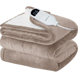Bedsure Electric Blanket Twin  Soft Flannel Heated Blanket, Fast Heating with 10 Time Settings & 6 Heat Settings, Warm Gift for Grandma (62x84 inches, Taupe)