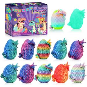 12PCS 3D Printed Dragon Eggs, Cool Stuff Fun Gifts, Mini Dragon Egg Set Articulated Crystal Dragons Fidget Toy for Boy Girls Kids Easter Basket Stuffers (12 Pcs)
