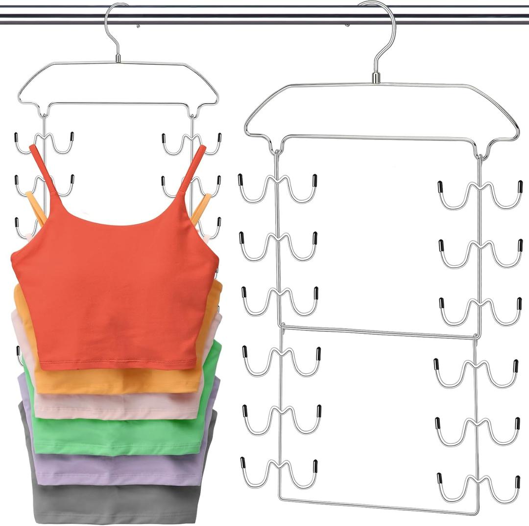 2 Pack Closet Organizers-And Storage, 6 Tier Tank Top Hangers Space Saving, Dorm Room Essentials for Girls Camisoles Swimsuits Dress