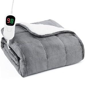 L'AGRATY Heated Weighted Blanket for Adults - 50"x60" 10lbs Electric Throw Fast Heating Heavy Blanket 1/ 2/ 4/ 6/ 8 Hour Auto Off 10 Heat Levels Over-Heat Protection Soft Flannel Sherpa