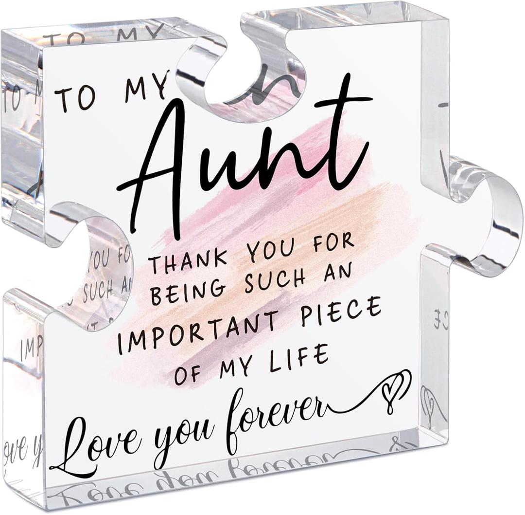 LukieJac Aunt Gifts - Unique Acrylic Puzzle-Shaped Plaque Desk Decoration for Aunt's Birthday, Christmas, Wedding, Mother's Day