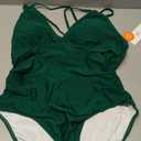 Charmo Tummy Control One Piece Swimsuits for Women Ruched Bathing Suits Strappy V Neck Monokini (Large, #1f Green)