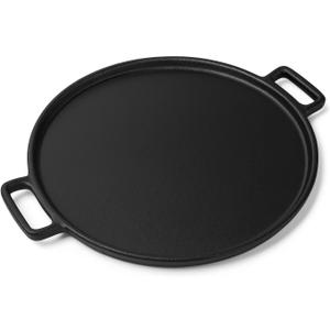 Cast Iron Pizza Pan - 14-Inch Pre-Seasoned Baking Pan for Oven, Stovetop, Grill, or Campfires-Heavy Duty