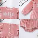 IMEKIS Baby Girls Winter Snowflake 1st Birthday Outfit Velvet Romper + Headband + Socks Christmas Cake Smash Photo Shoot (Pink)