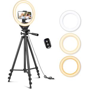 Sensyne 10'' Ring Light with 50'' Extendable Tripod Stand, LED Circle Lights with Phone Holder for Live Stream/Makeup/YouTube Video/TikTok, Compatible with All Phones (Nature)