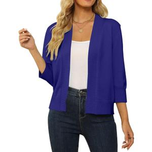 Womens 3/4 Sleeve Cropped Cardigan Sweater Fashion Cardigans Lightweight Knit Sweaters (X-Large, Royal Blue)