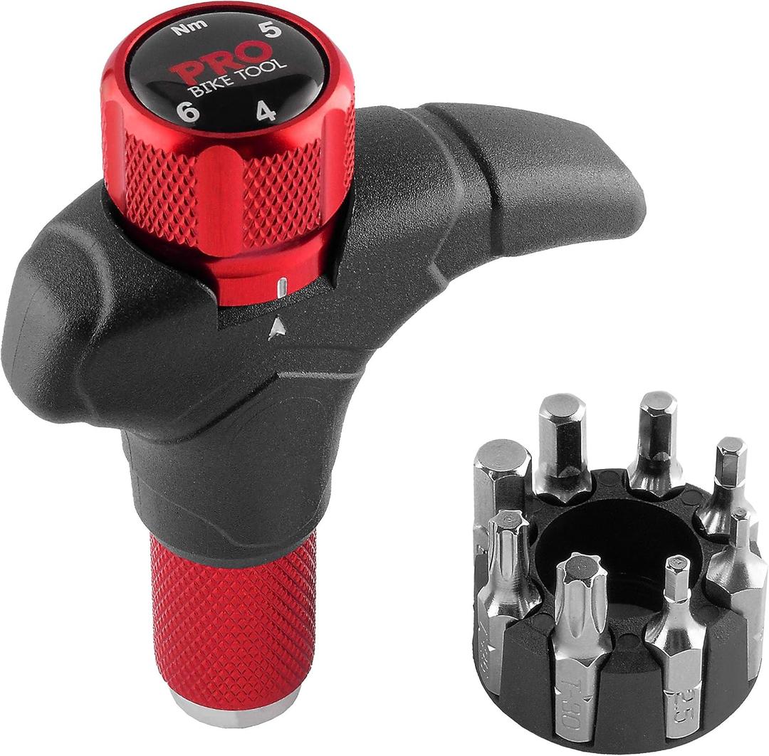 PRO BIKE TOOL Adjustable T Torque Wrench - 4, 5 and 6 Newton Meters - Quality Bicycle Maintenance Tool for Road & Mountain Bikes - 1/4 Inch Hex Driver Torque Wrench for Home & Roadside Repair (Red)