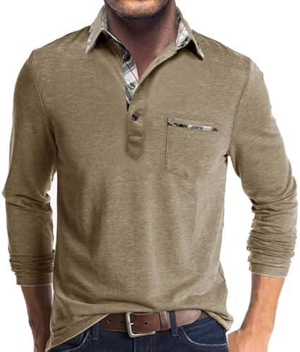 Aulemen Men's Long Sleeve Polo Shirts Casual Button Golf Tshirt Moisture Wicking Cotton Tee Collared Basic Shirts with Pocket, Small