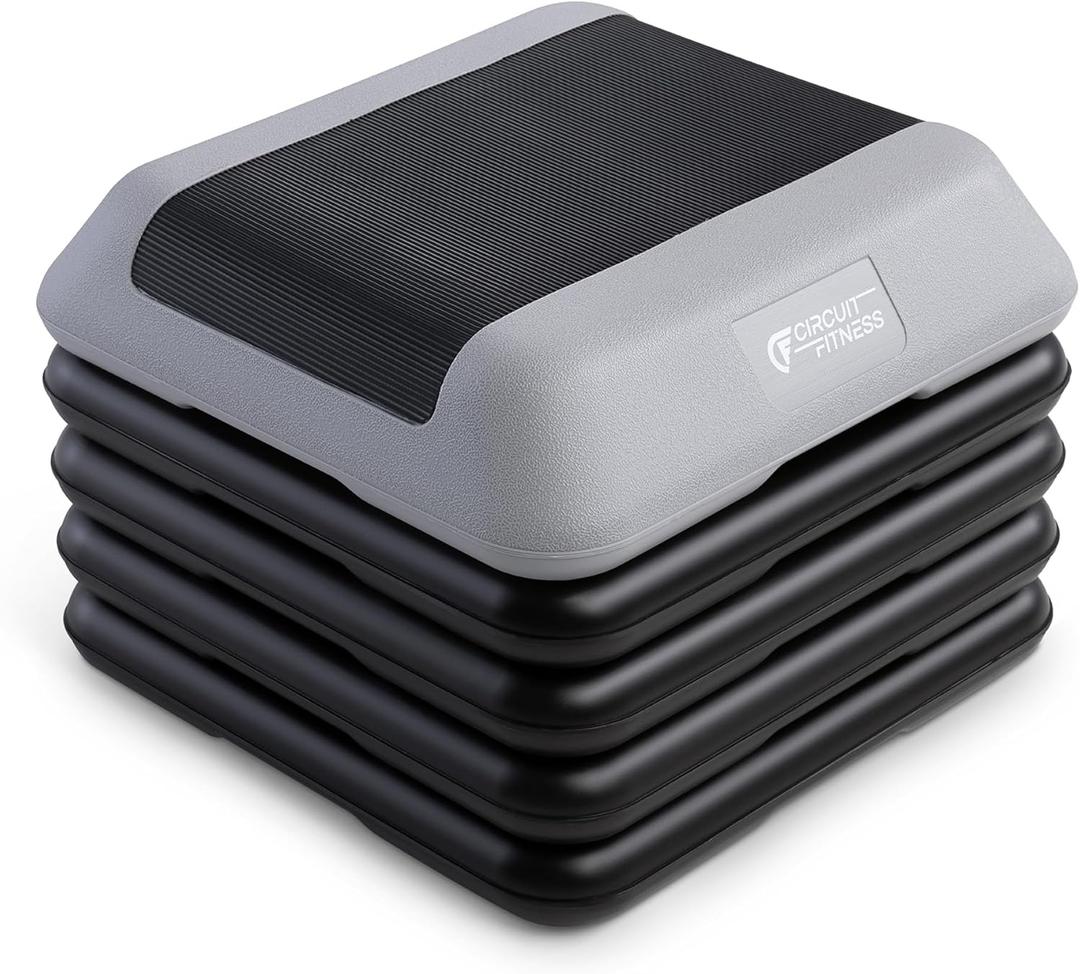 Circuit Fitness by Marcy 16 x 16 inches Adjustable Height Aerobic Step Platform with Adjustable Risers, Non-Slip Rubber Surface, Home Exercise Fitness Training, Multiple Color Options (Cool Gray - 4 Risers)