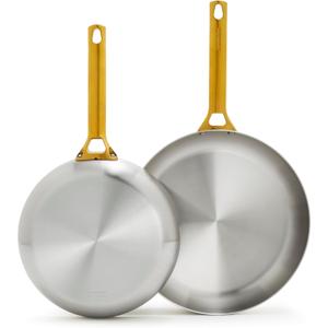 GreenPan Stainless Steel Tri-Ply Reserve 10 and 12 Frying Pan Skillet Set, Multiclad Cookware, Induction, Oven & Broiler Safe to 600F, Heat Responsive Core, Dishwasher Safe, Gold Handles