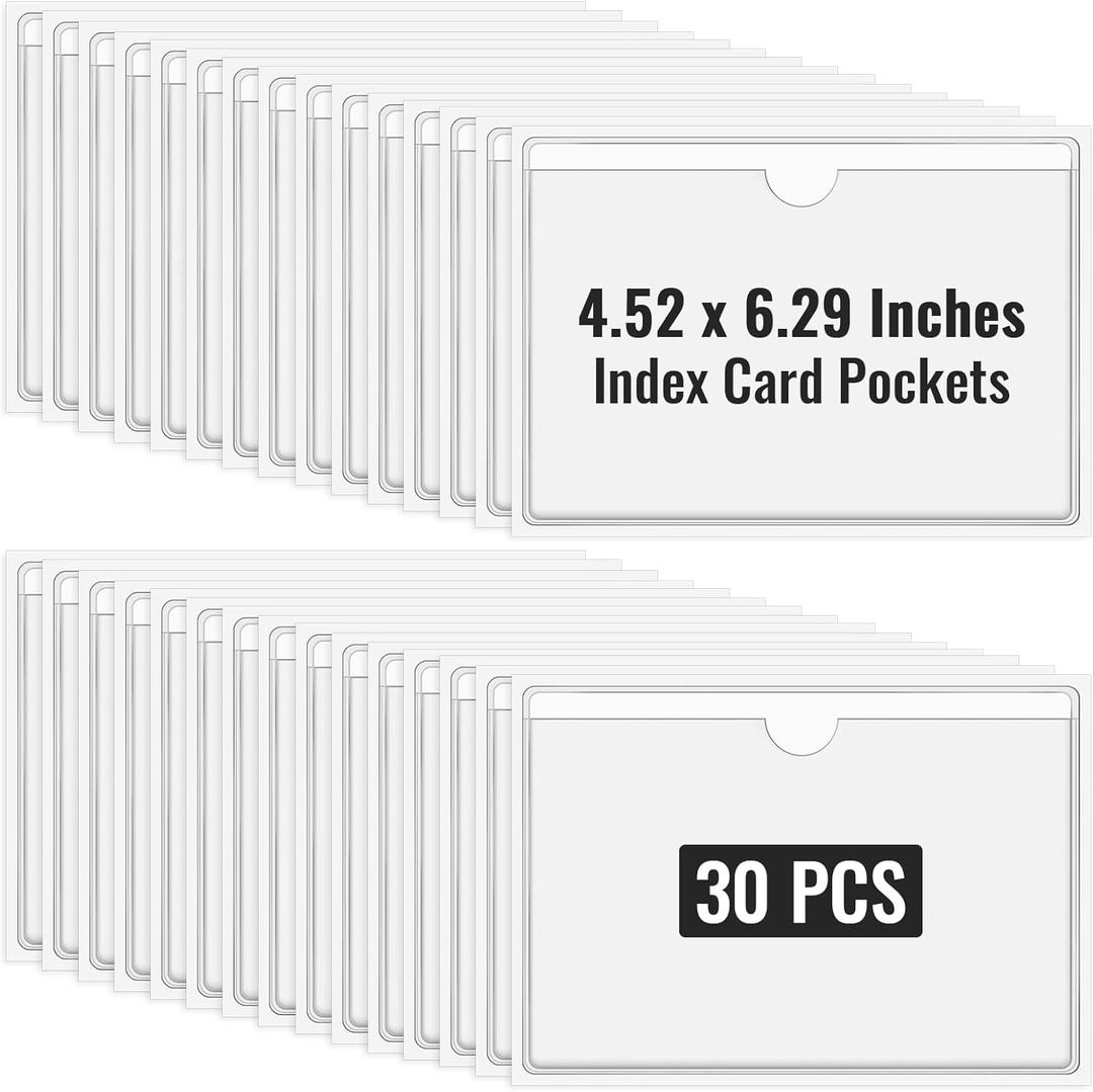 Clear Adhesive Pockets 4"x6" Index Card Sleeves Self Adhesive with Top Loading Label Pockets (30 PCS)