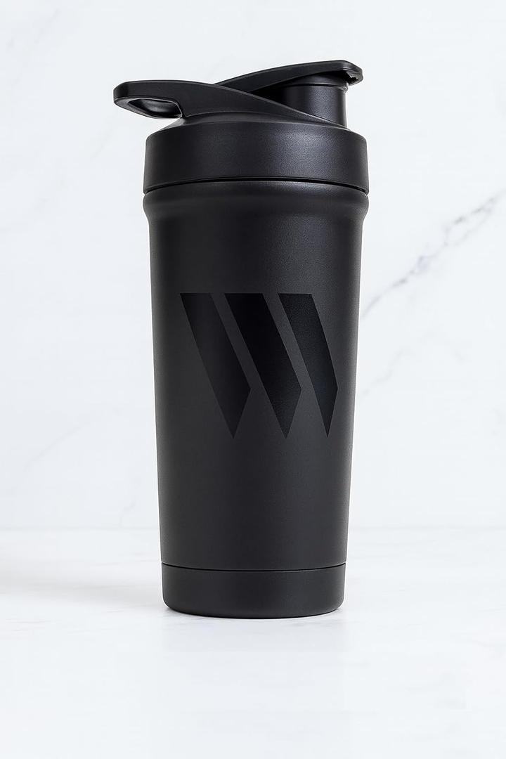 Swolverine® Stainless Steel Shaker | Black on Black Stainless Steel Protein Shaker Bottle