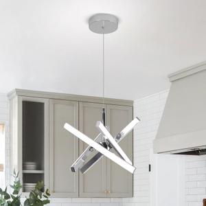 Modern Pendant Lights 24W Modern Ceiling Hanging Fixture White 4500K Chrome LED Chandelier for Kitchen Island Dining Room Living Room Bedroom Study Hallway Stairs