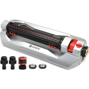 Eden 96216 Heavy Duty Metal 3-Way Oscillating Sprinkler for Large Lawn and Garden W/Quick Connect Starter Set